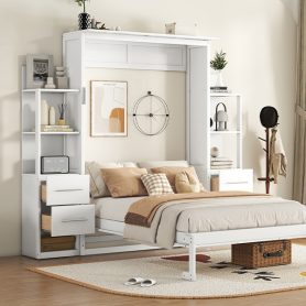 Full Size Murphy Bed Wall Bed With Shelves, Drawers And LED Lights 33 Full Size Murphy Bed Wall Bed With Shelves, Drawers And LED Lights