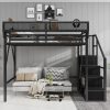 Metal Full Size Loft Bed With Stairs, Storage Shelves and Wardrobe