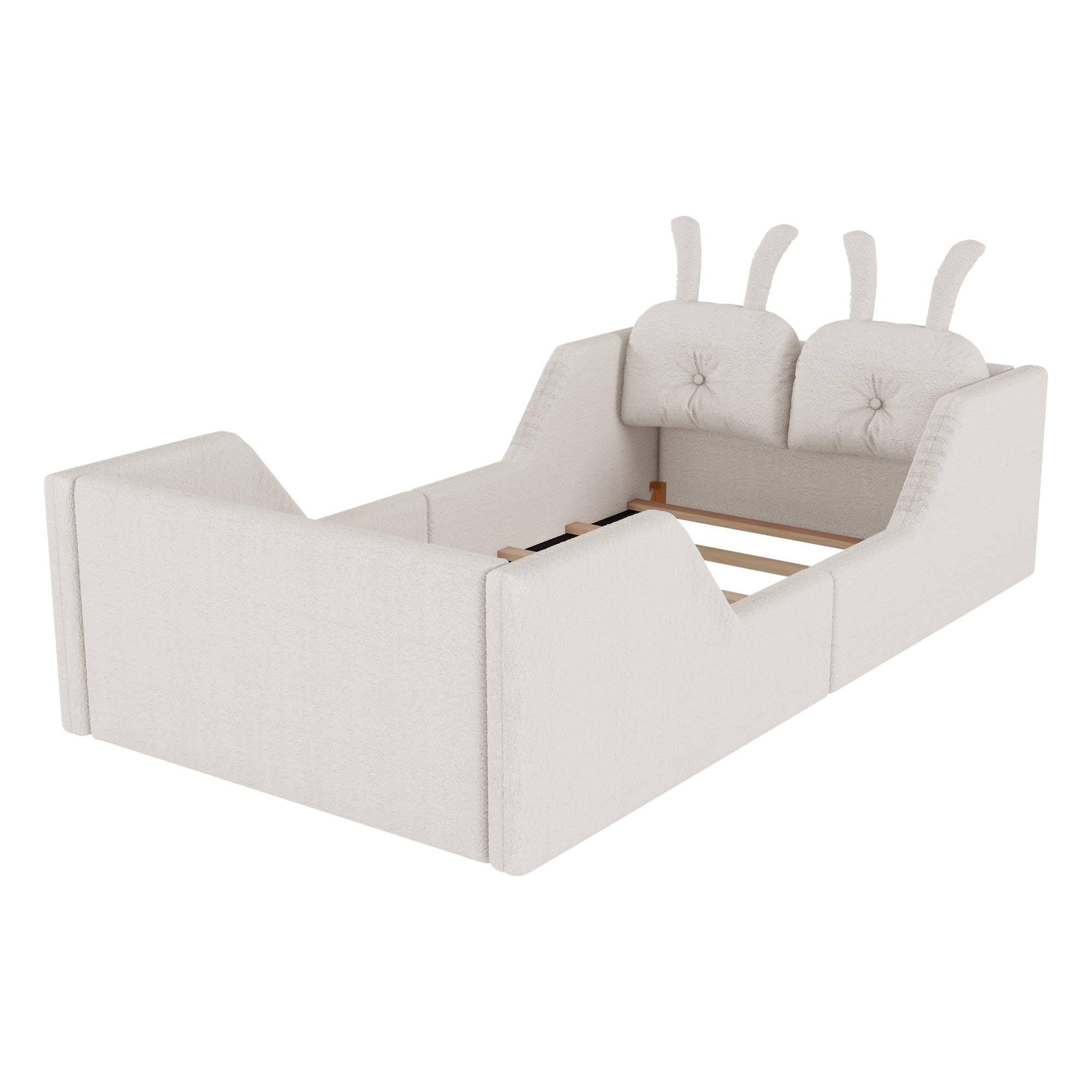 Twin Size Upholstered Platform Bed with Rabbit Cushion 10 Twin Size Upholstered Platform Bed with Rabbit Cushion