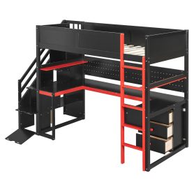 Twin Size Wooden Gaming Loft Bed with Storage Stairs, Desk, Shelves & Pegboard 35 Twin Size Wooden Gaming Loft Bed with Storage Stairs, Desk, Shelves & Pegboard