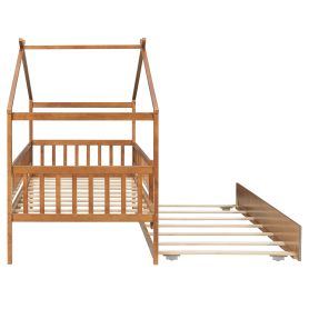 Wooden Twin Size House Bed With Twin Size Trundle
