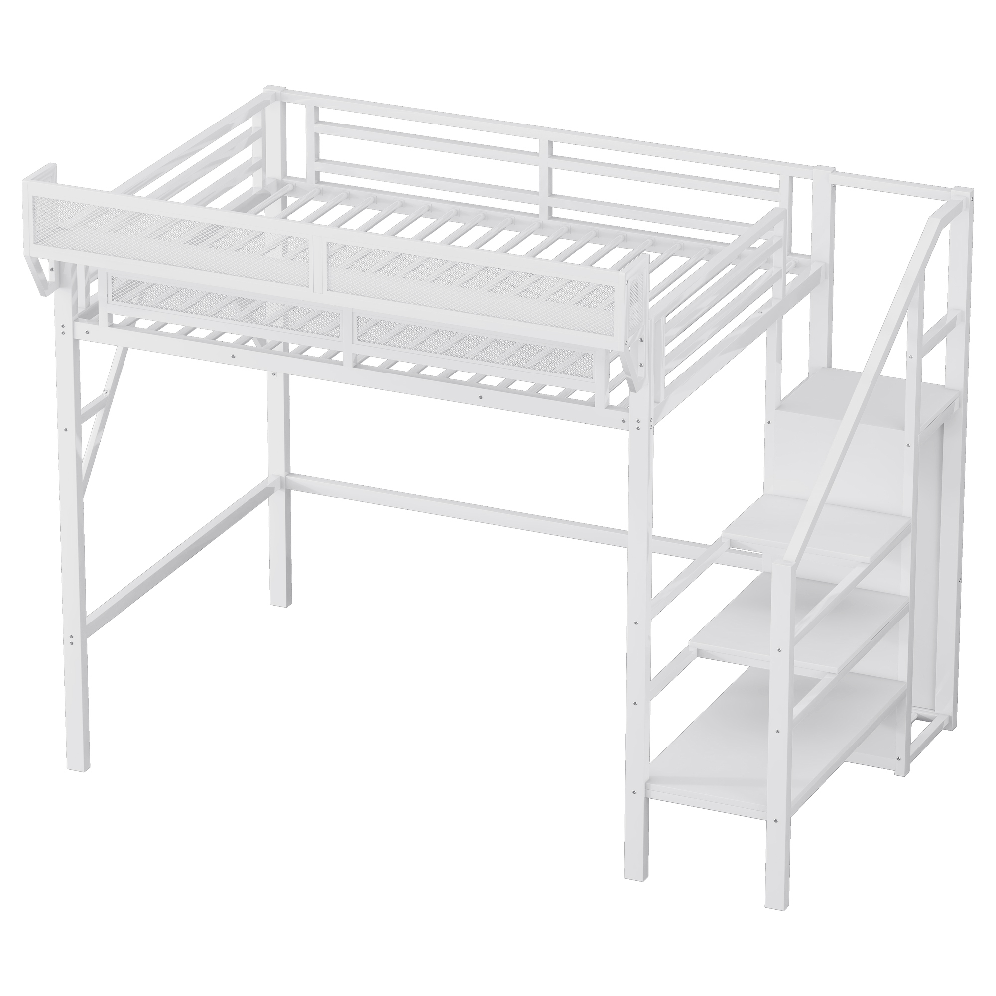 Metal Twin Xl Size Loft Bed With Stairs, Storage Shelves and Wardrobe 10 Metal Twin Xl Size Loft Bed With Stairs, Storage Shelves and Wardrobe