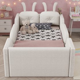 Twin Size Upholstered Platform Bed with Rabbit Cushion 31 Twin Size Upholstered Platform Bed with Rabbit Cushion