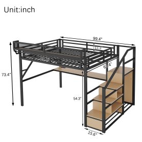 Queen Size Metal Loft Bed with Desk, Charging Station, Stairs and Light 37 Queen Size Metal Loft Bed with Desk, Charging Station, Stairs and Light