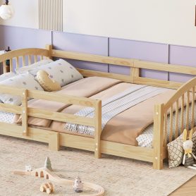Full Montessori Floor Bed with Slats and Safety Guardrails