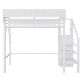Metal Twin Xl Size Loft Bed With Stairs, Storage Shelves and Wardrobe 24 Metal Twin Xl Size Loft Bed With Stairs, Storage Shelves and Wardrobe