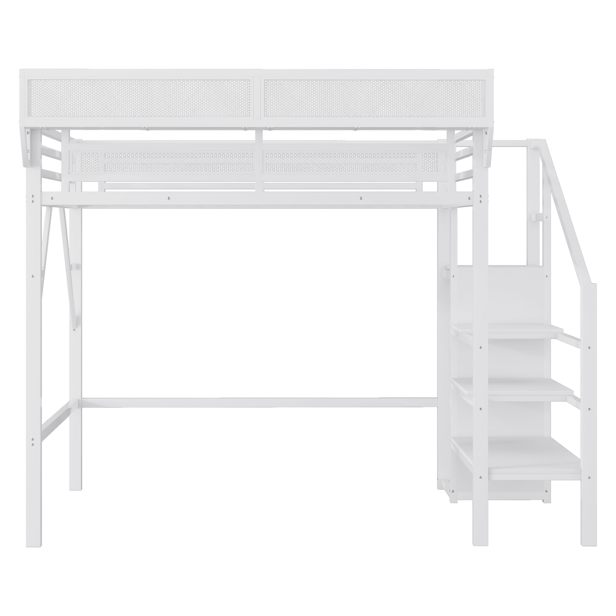Metal Twin Xl Size Loft Bed With Stairs, Storage Shelves and Wardrobe 7 Metal Twin Xl Size Loft Bed With Stairs, Storage Shelves and Wardrobe