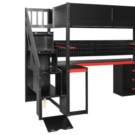 Twin Size Wooden Gaming Loft Bed with Storage Stairs, Desk, Shelves & Pegboard 38 Twin Size Wooden Gaming Loft Bed with Storage Stairs, Desk, Shelves & Pegboard