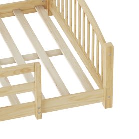 Full Montessori Floor Bed with Slats and Safety Guardrails