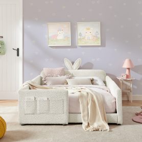 Full Size Upholstered Platform Bed with Cute Rabbit Ear Shaped Headboard