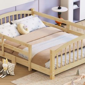 Full Montessori Floor Bed with Slats and Safety Guardrails