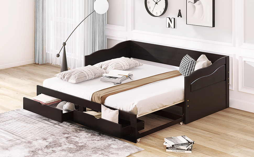 Wooden Daybed with Trundle Bed and Drawers 24 Wooden Daybed with Trundle Bed and Drawers