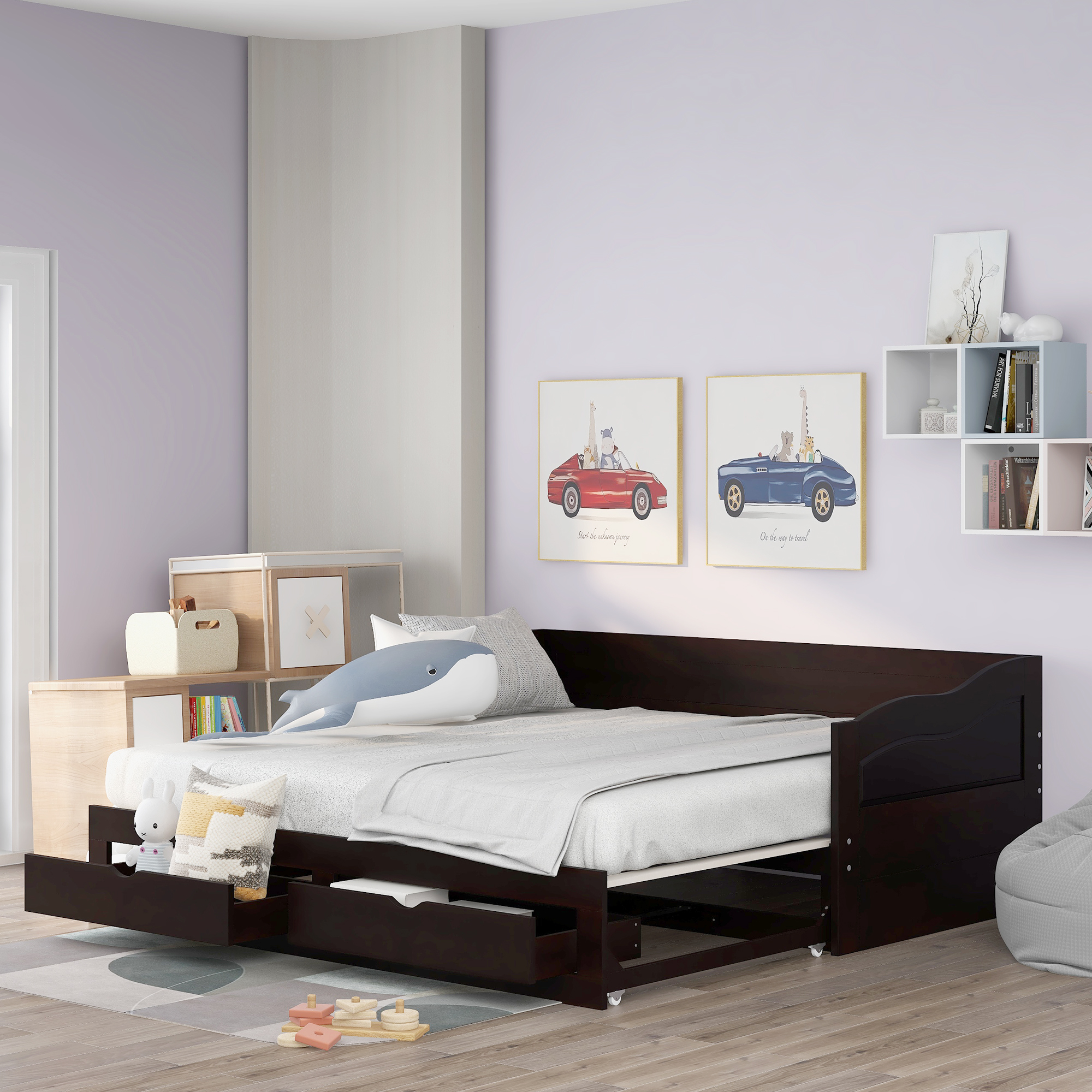 Wooden Daybed with Trundle Bed and Drawers 4 Wooden Daybed with Trundle Bed and Drawers