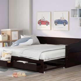 Wooden Daybed with Trundle Bed and Drawers 47 Wooden Daybed with Trundle Bed and Drawers