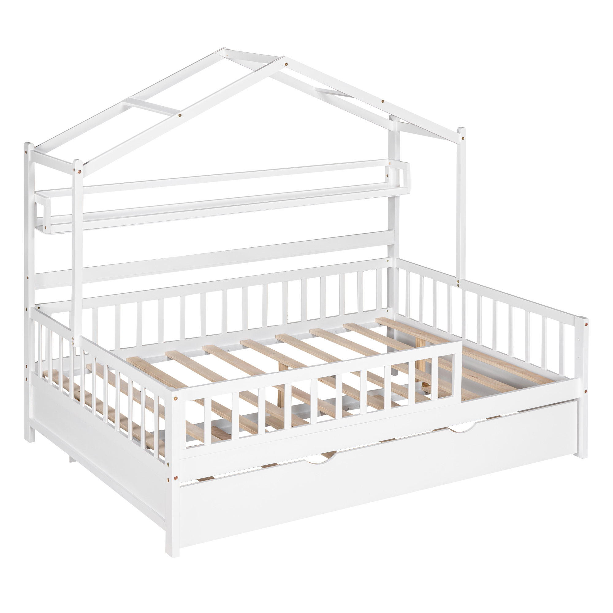 Wooden Full Size House Bed with Twin Size Trundle and Shelf 11 Wooden Full Size House Bed with Twin Size Trundle and Shelf