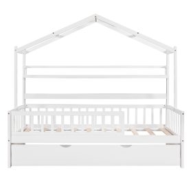 Wooden Twin Size House Bed with Trundle and Shelf 18 Wooden Twin Size House Bed with Trundle and Shelf