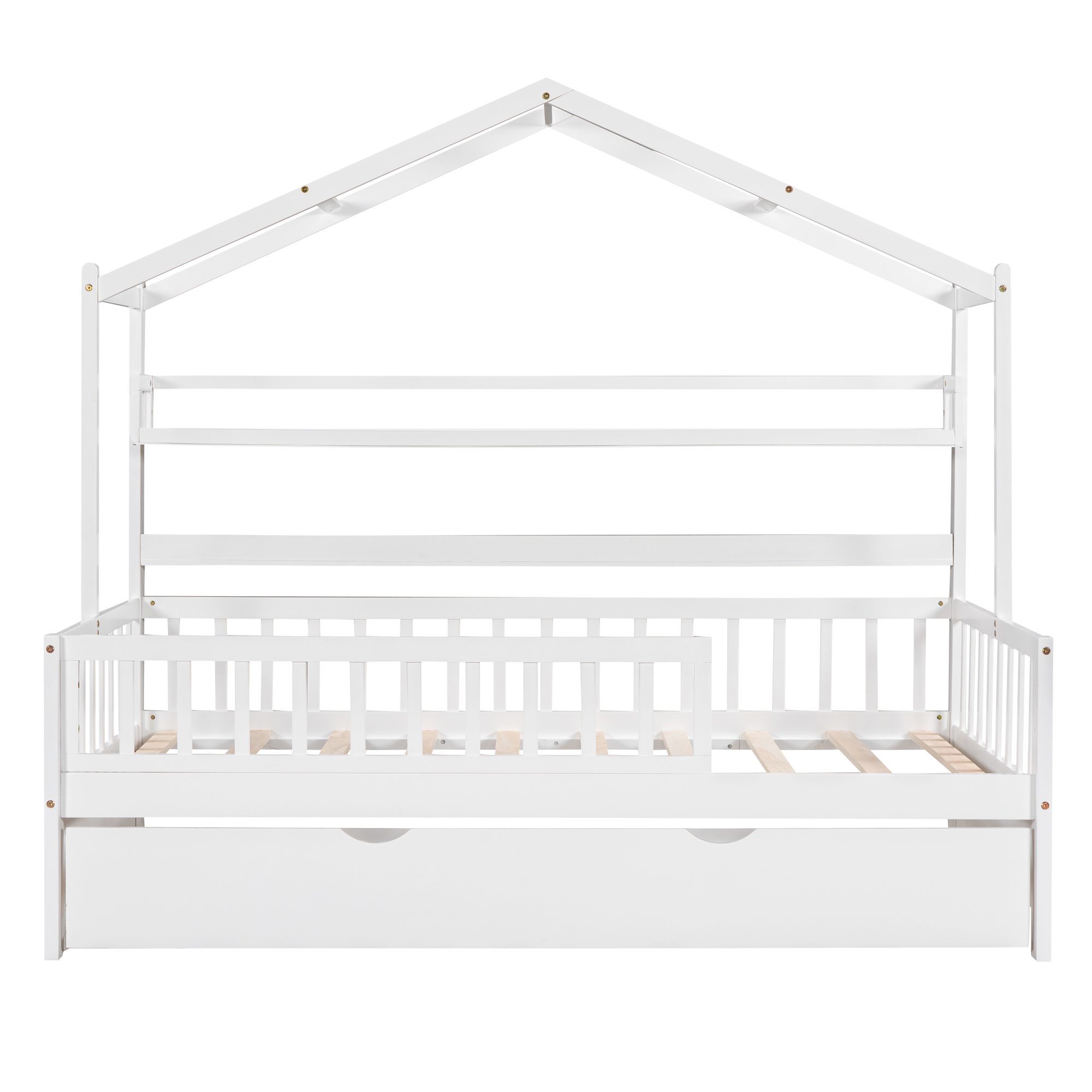 Wooden Twin Size House Bed with Trundle and Shelf 5 Wooden Twin Size House Bed with Trundle and Shelf