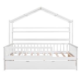 Wooden Full Size House Bed with Twin Size Trundle and Shelf 19 Wooden Full Size House Bed with Twin Size Trundle and Shelf