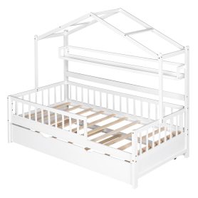 Wooden Twin Size House Bed with Trundle and Shelf 21 Wooden Twin Size House Bed with Trundle and Shelf