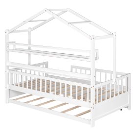Wooden Twin Size House Bed with Trundle and Shelf 22 Wooden Twin Size House Bed with Trundle and Shelf