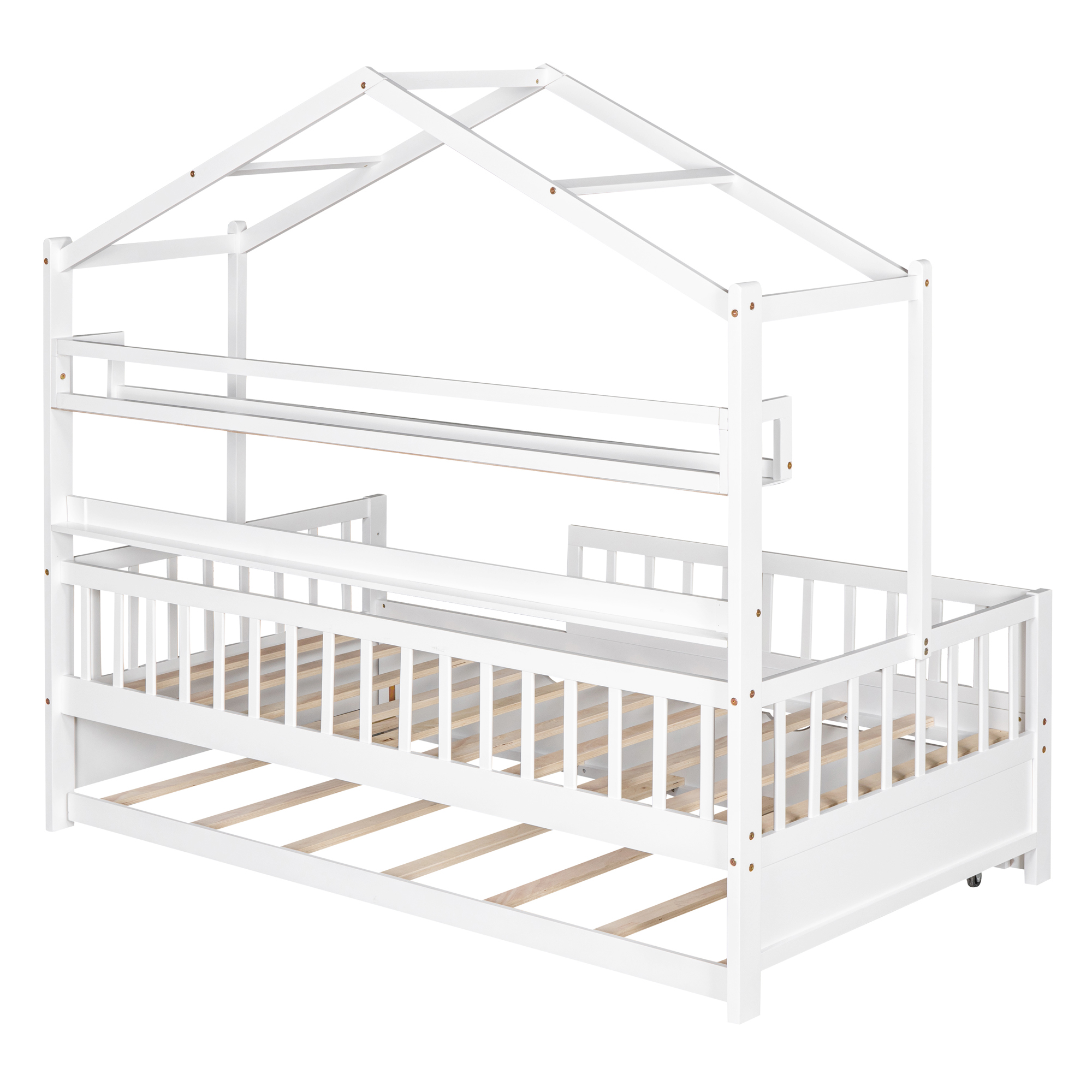 Wooden Twin Size House Bed with Trundle and Shelf 9 Wooden Twin Size House Bed with Trundle and Shelf