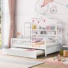 Wooden Full Size House Bed with Twin Size Trundle and Shelf