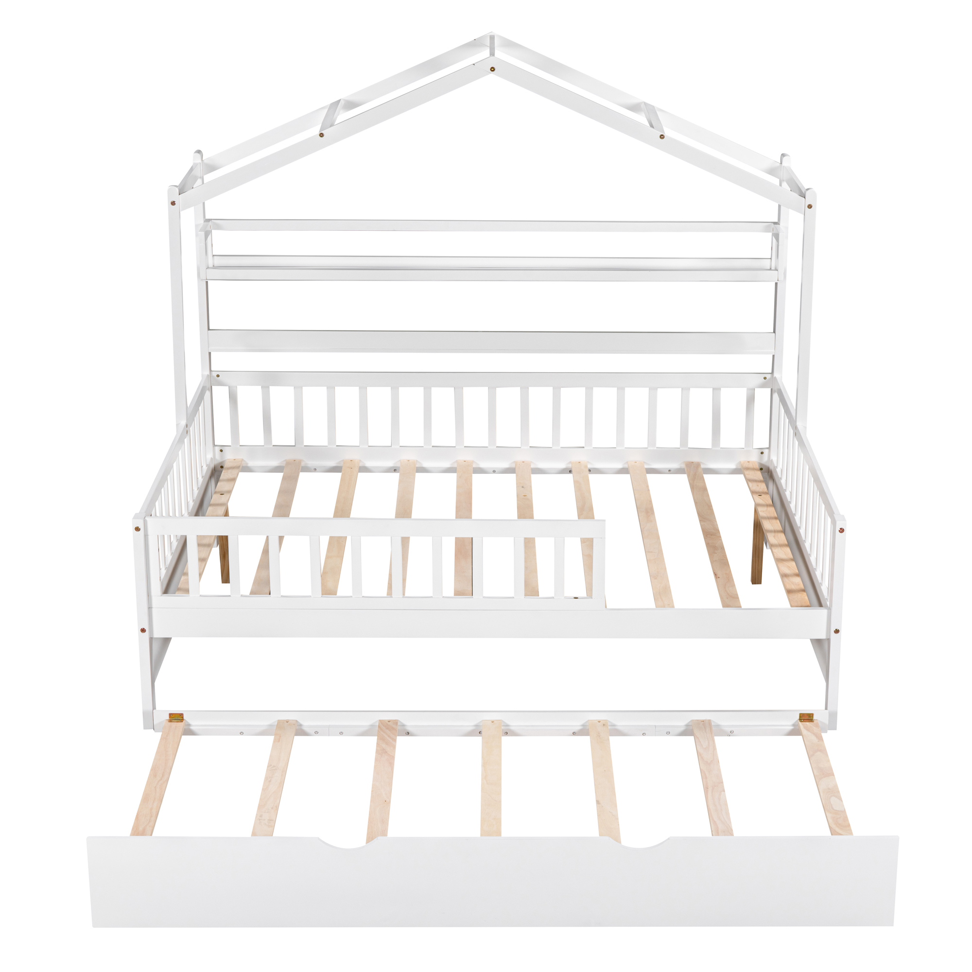 Wooden Full Size House Bed with Twin Size Trundle and Shelf 5 Wooden Full Size House Bed with Twin Size Trundle and Shelf