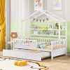 Wooden Twin Size House Bed with Trundle and Shelf