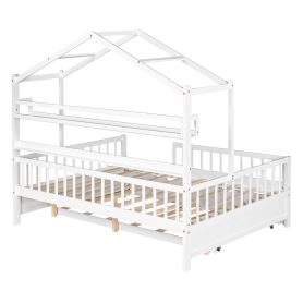 Wooden Full Size House Bed with Twin Size Trundle and Shelf 22 Wooden Full Size House Bed with Twin Size Trundle and Shelf