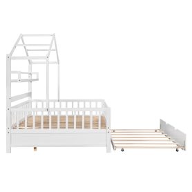 Wooden Full Size House Bed with Twin Size Trundle and Shelf 23 Wooden Full Size House Bed with Twin Size Trundle and Shelf
