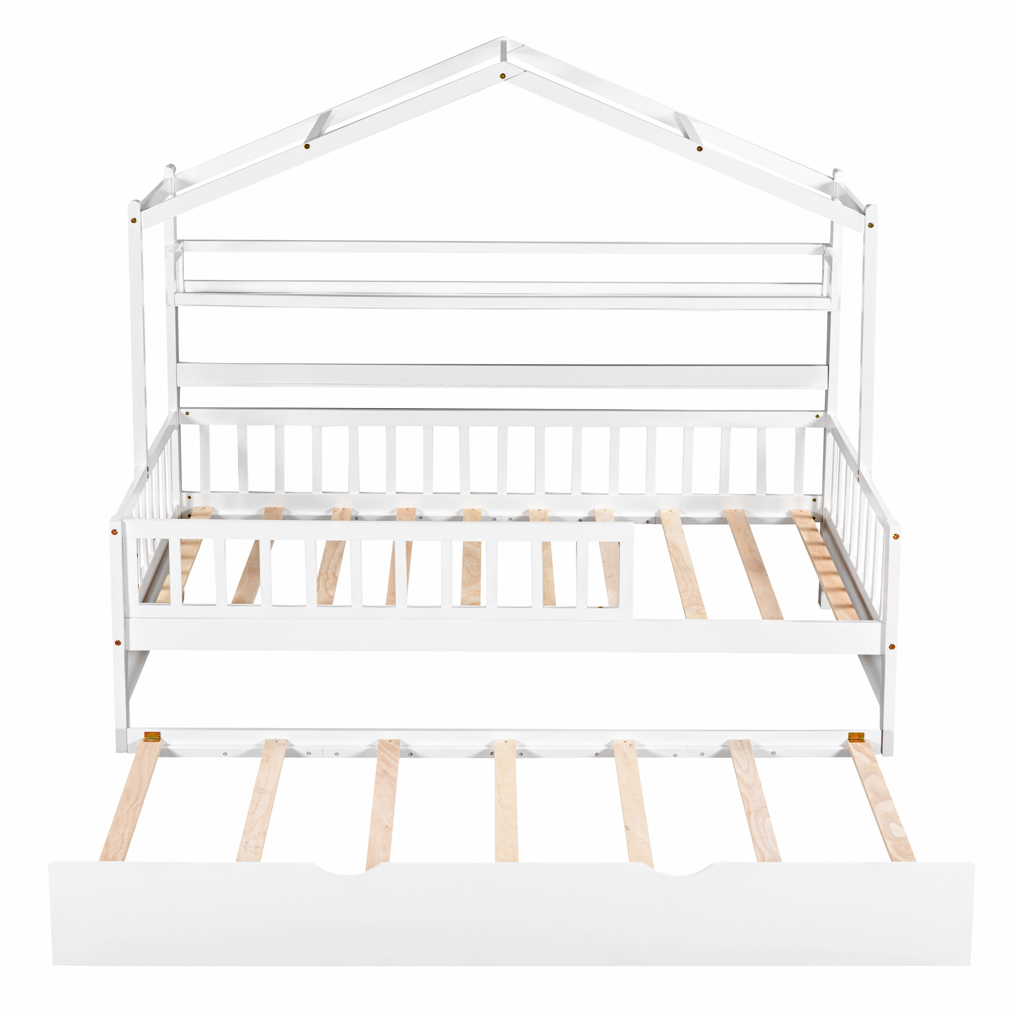 Wooden Twin Size House Bed with Trundle and Shelf 6 Wooden Twin Size House Bed with Trundle and Shelf