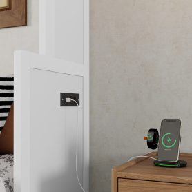 Queen Size Wood Murphy Bed With Wardrobe, Desk, Gas Struts and Charging Station