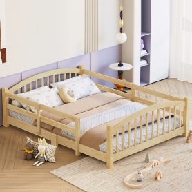 Full Montessori Floor Bed with Slats and Safety Guardrails