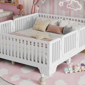 Full Floor Bed with Slats and Fence 36 Full Floor Bed with Slats and Fence