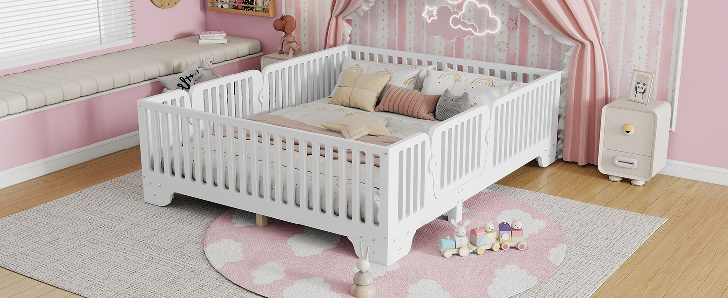 Full Floor Bed with Slats and Fence 19 Full Floor Bed with Slats and Fence