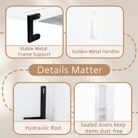 Queen Size Wood Murphy Bed With Wardrobe, Desk, Gas Struts and Charging Station