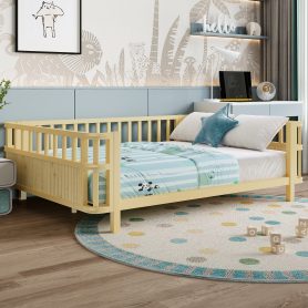 Children's Double Wooden Platform Bed With Railings 12 Children's Double Wooden Platform Bed With Railings