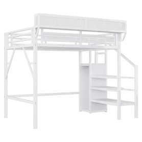 Metal Twin Xl Size Loft Bed With Stairs, Storage Shelves and Wardrobe 25 Metal Twin Xl Size Loft Bed With Stairs, Storage Shelves and Wardrobe