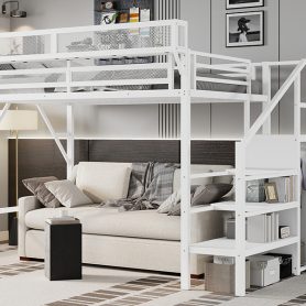 Metal Twin Xl Size Loft Bed With Stairs, Storage Shelves and Wardrobe 35 Metal Twin Xl Size Loft Bed With Stairs, Storage Shelves and Wardrobe