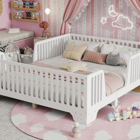 Full Floor Bed with Slats and Fence 25 Full Floor Bed with Slats and Fence