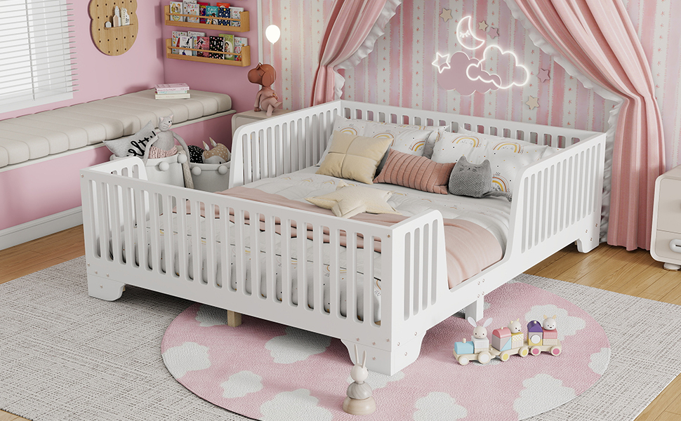 Full Floor Bed with Slats and Fence 8 Full Floor Bed with Slats and Fence