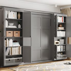 Queen Murphy Bed with Dual Sliding Storage Cabinets