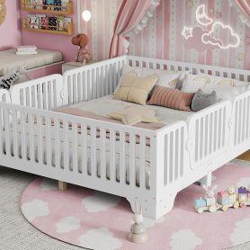 Full Floor Bed with Slats and Fence 24 Full Floor Bed with Slats and Fence