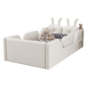 Twin Size Upholstered Platform Bed with Rabbit Cushion 27 Twin Size Upholstered Platform Bed with Rabbit Cushion