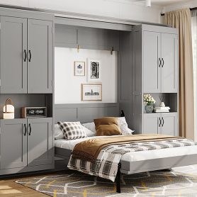 Queen Murphy Bed with Dual Sliding Storage Cabinets
