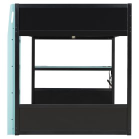 Full-Size Gaming Bunk Bed with Oversized RGB Desk, USB Charging Ports & Cable Grommet, LED Light Strip