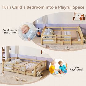 Full Montessori Floor Bed with Slats and Safety Guardrails