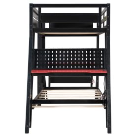 Twin Size Bunk Bed with Two Built-In Gaming Desks, USB Desktop Ports & Pegboard Organizer