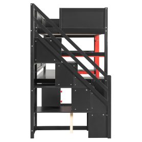 Twin Size Wooden Gaming Loft Bed with Storage Stairs, Desk, Shelves & Pegboard 45 Twin Size Wooden Gaming Loft Bed with Storage Stairs, Desk, Shelves & Pegboard