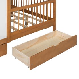 Full Size House Bed with 2 Large Drawers, Side Bookshelf with LED Strip